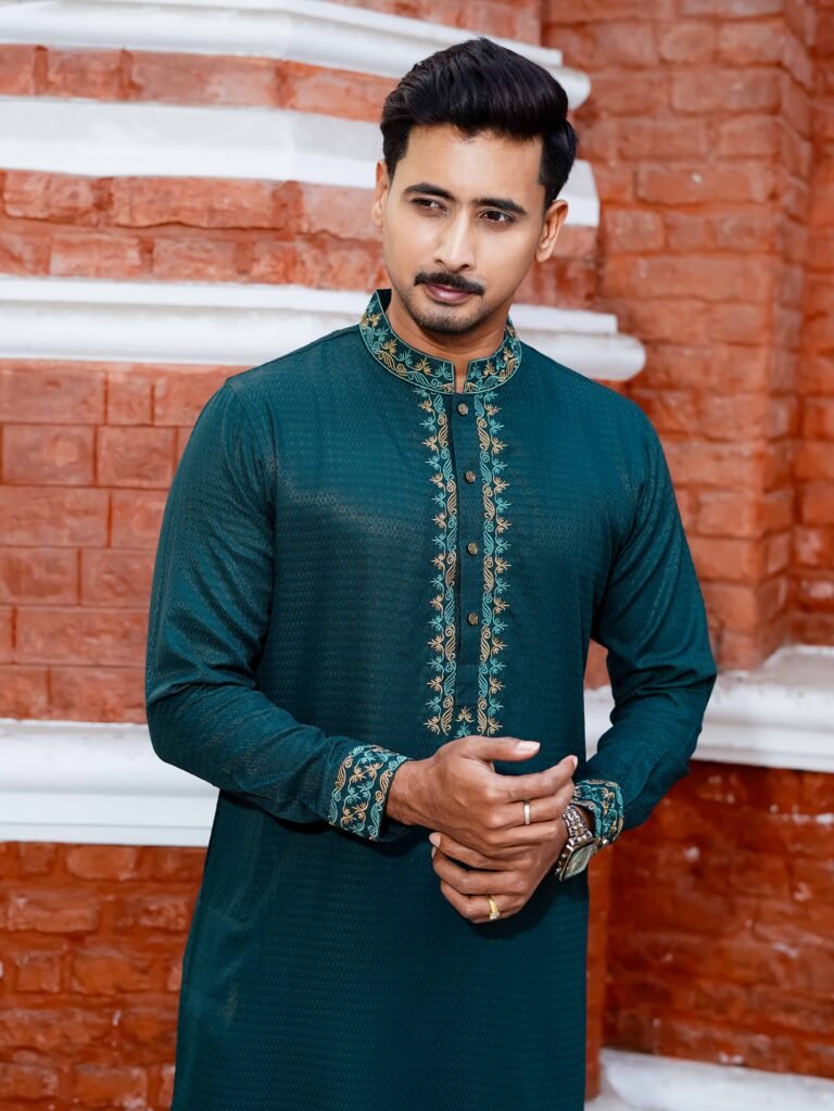 Ottoman Heritage Embroydery Panjabi | C-Tex Bottle Green