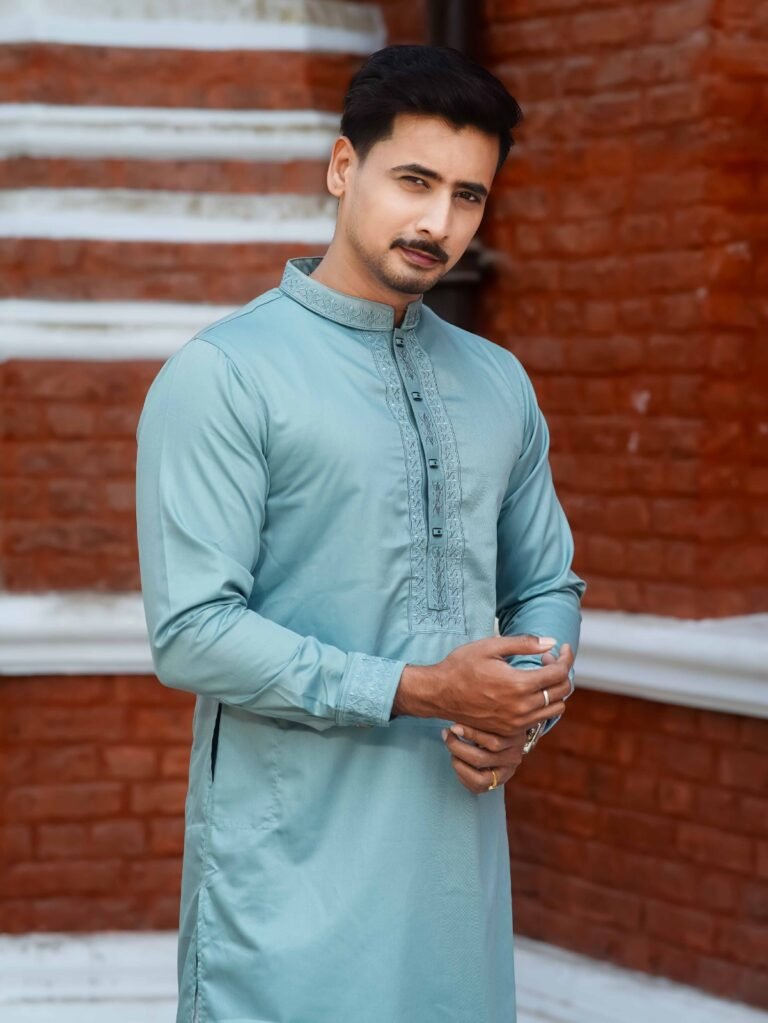 Mughal Embroidery Panjabi | Crs Ocean Blue