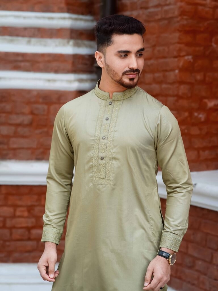 Mughal Embroidery Panjabi | Crs Olive